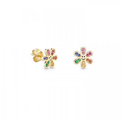 Gold & Rainbow Daisy Happy Face Stud