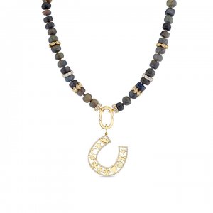 Gold & Diamond Icon Horseshoe & Multi-Rondelle Sapphire Necklace