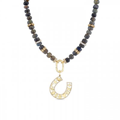 Gold & Diamond Icon Horseshoe & Multi-Rondelle Sapphire Necklace