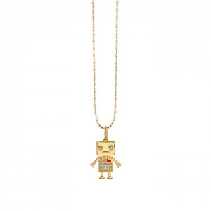 Little Loves Gold & Diamond Robot Necklace