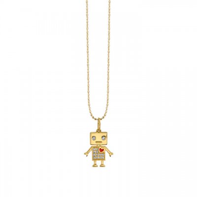 Little Loves Gold & Diamond Robot Necklace