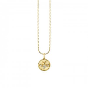 Little Loves Gold & Diamond Tiny Bee Coin Necklace