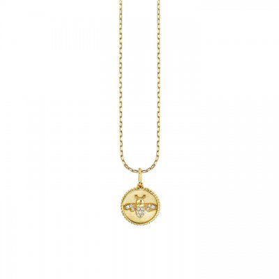 Little Loves Gold & Diamond Tiny Bee Coin Necklace