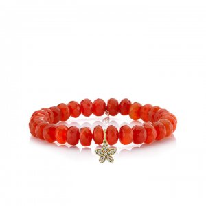 Gold & Diamond Plumeria on Carnelian