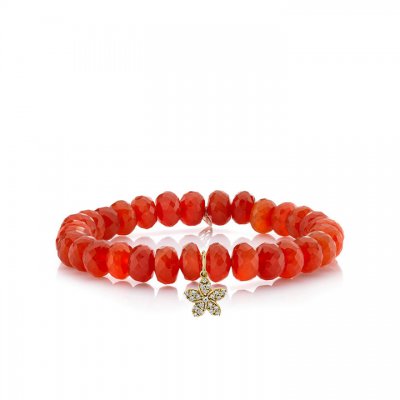 Gold & Diamond Plumeria on Carnelian