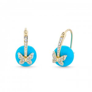 Gold & Diamond Butterfly Turquoise Earrings