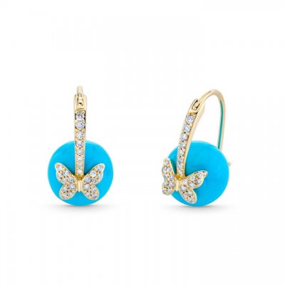 Gold & Diamond Butterfly Turquoise Earrings