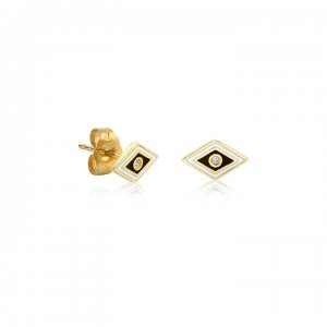 Gold & Diamond Tiny Enamel Groovy Evil Eye Stud