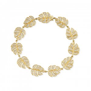 Gold & Pave Diamond Large Monstera Leaf Eternity Bracelet