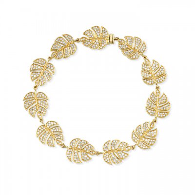 Gold & Pave Diamond Large Monstera Leaf Eternity Bracelet