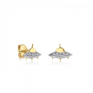 Gold & Diamond Flying Saucer Stud