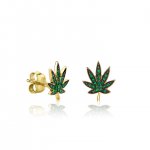 Gold & Emerald Small Pot Leaf Stud