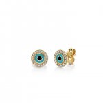 Gold & Diamond Turquoise Enamel Small Evil Eye Stud