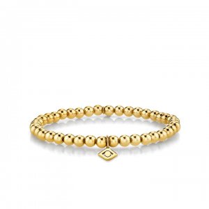 Pure Gold Evil Eye Link on Gold Beads