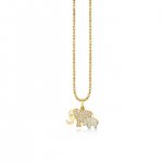 Gold & Diamond Enamel Elephant Family Charm