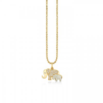 Gold & Diamond Enamel Elephant Family Charm