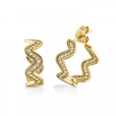 Gold & Diamond Wavy Medium Hoops