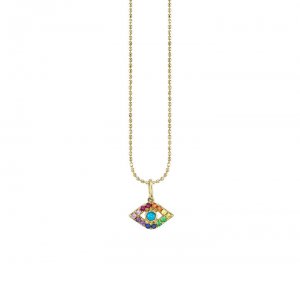 Gold & Rainbow Large Bezel Evil Eye Charm