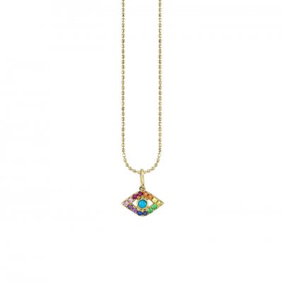 Gold & Rainbow Large Bezel Evil Eye Charm