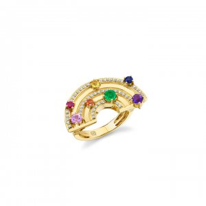 Gold & Diamond Rainbow Block Signet Ring