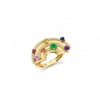 Gold & Diamond Rainbow Block Signet Ring