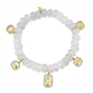 Gold & Diamond Open Icon Multi-Charm on Rose Quartz