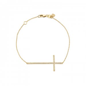 Gold & Diamond Large Cross Bracelet