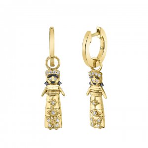 Gold & Diamond Protection Doll Hoop Earrings