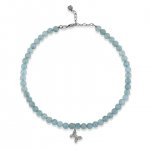 White Gold & Diamond Tiny Butterfly on Aquamarine Anklet