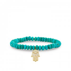 Gold & Diamond Medium Hamsa on Turquoise