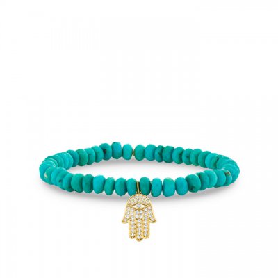 Gold & Diamond Medium Hamsa on Turquoise