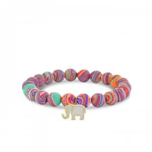 Gold & Enamel Elephant on Pink Sunstripe Jasper