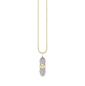 Little Loves Gold & Diamond Happy Face Skateboard Necklace