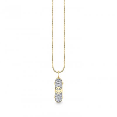 Little Loves Gold & Diamond Happy Face Skateboard Necklace