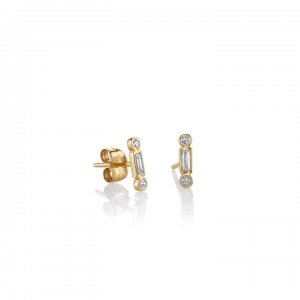 Gold & Diamond Baguette & Round Bezel Stud