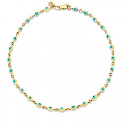 Gold & Enamel Mini Evil Eye Anklet