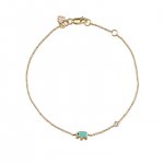 Gold & Turquoise Mini Enamel Elephant Bracelet with Bezel Set Diamond