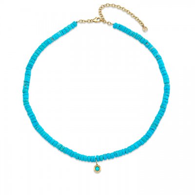 Little Loves Gold & Turquoise Fluted Stone Turquoise Heishi Necklace