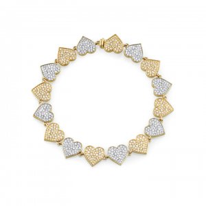 Two-Tone Gold & Diamond Heart Eternity Bracelet