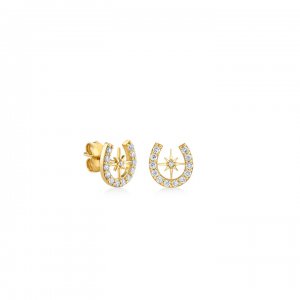 Gold & Diamond Starburst Horseshoe Stud