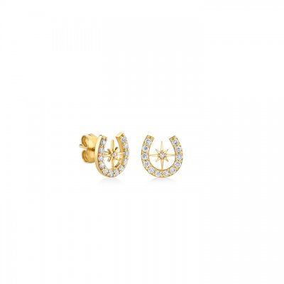 Gold & Diamond Starburst Horseshoe Stud