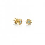 Gold & Bezel Diamond Enamel Flower Stud