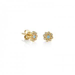 Gold & Bezel Diamond Enamel Flower Stud