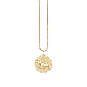 Gold & Diamond Large Leo Zodiac Medallion