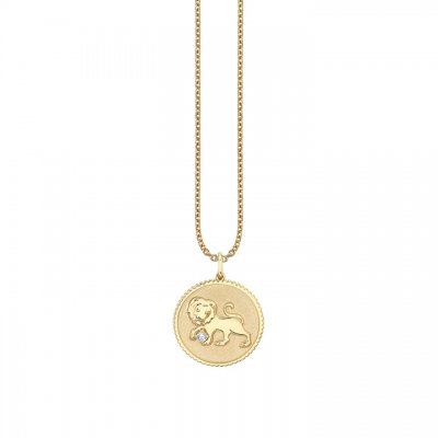 Gold & Diamond Large Leo Zodiac Medallion