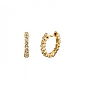 Gold & Diamond Round Bezel Hoops