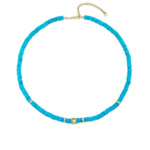 Gold & Diamond Lucky Icon Rondelle Turquoise Heishi Necklace