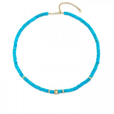 Gold & Diamond Lucky Icon Rondelle Turquoise Heishi Necklace