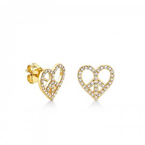 Gold & Diamond Peace Heart Stud