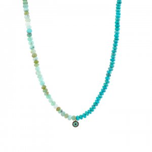 Gold & Sapphire Evil Eye Turquoise & Opal Necklace